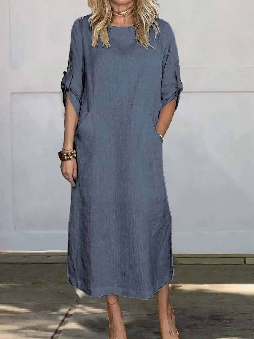 Autumn New Cotton Womens Dress Fashionable Solid Color Loose CasualXJ2500207