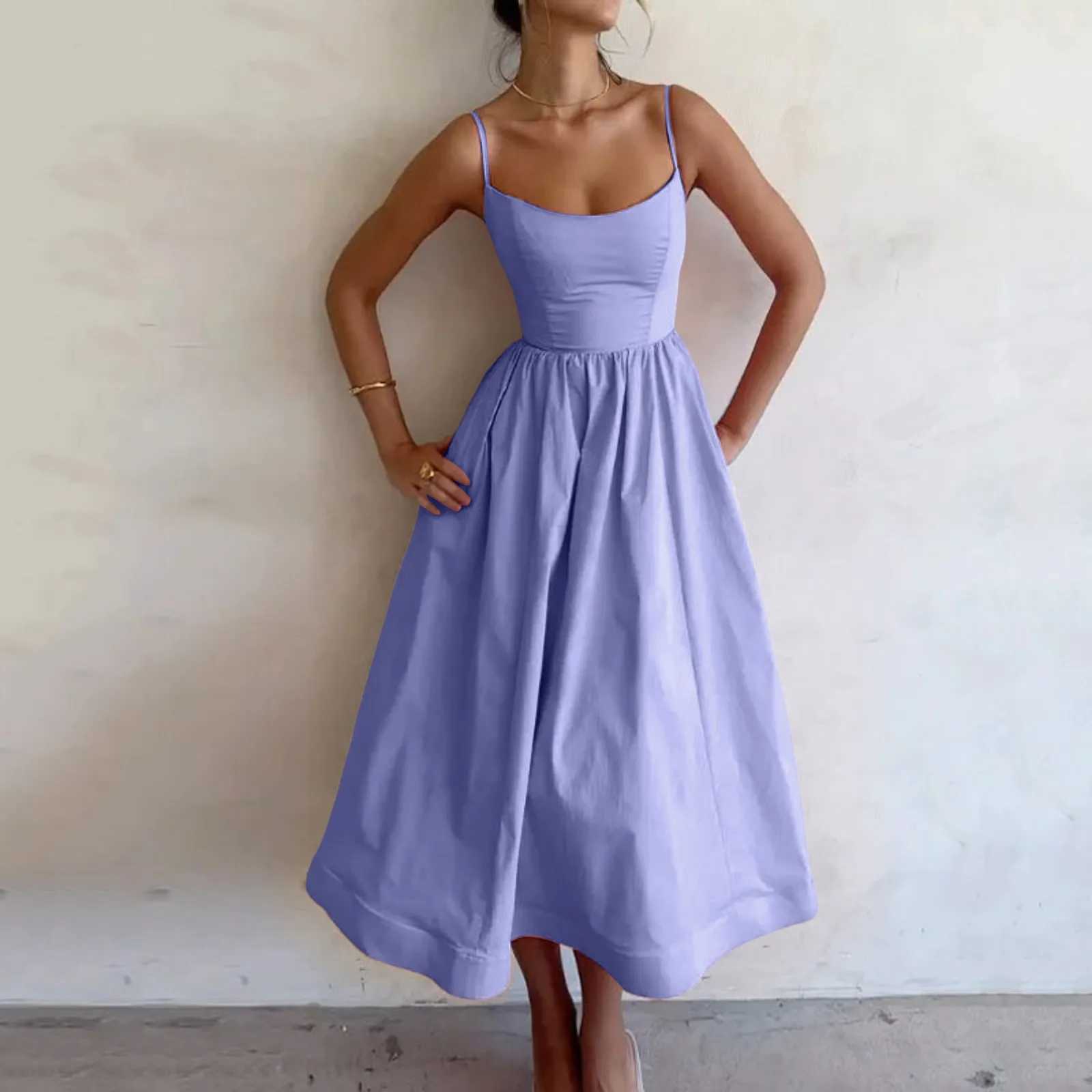 Dresses On Sale Clearance Women Sveless Sling Long Dress Summer Solid Color Backless A Line Vestidos En Oferta LiquidaciNXJ2500207