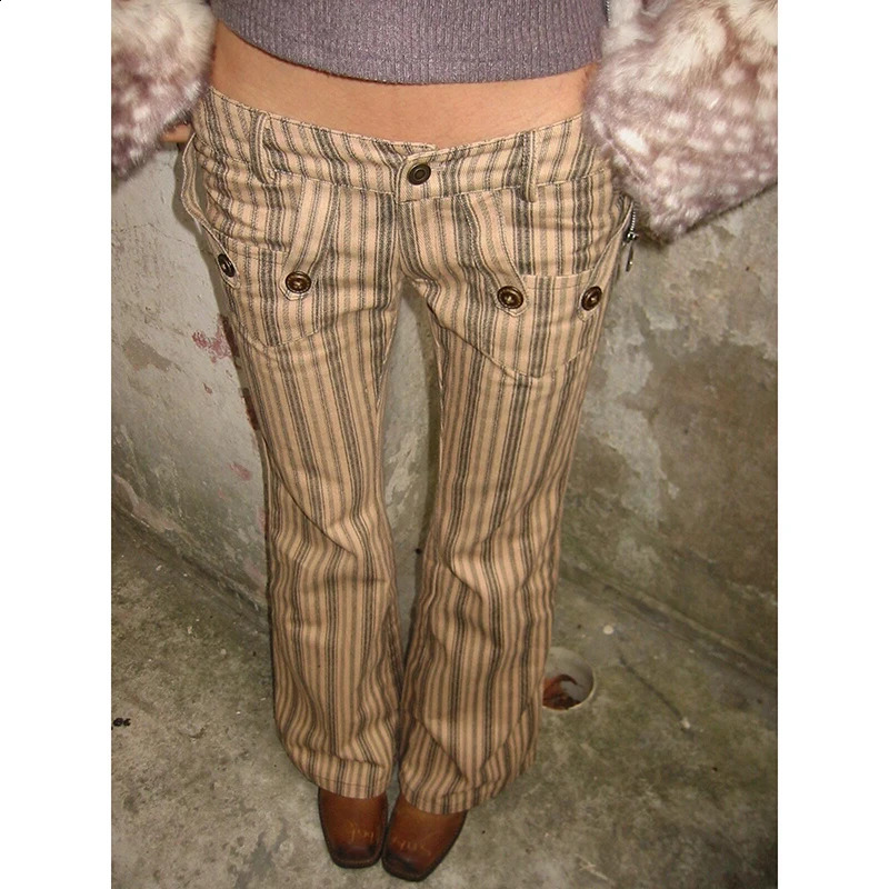 Womens Y2k Striped Pants Baggy Streetwear Harajuku Japanese 2000s Style Jogger 90s Vintage Trousers Fashion Clothes 250206