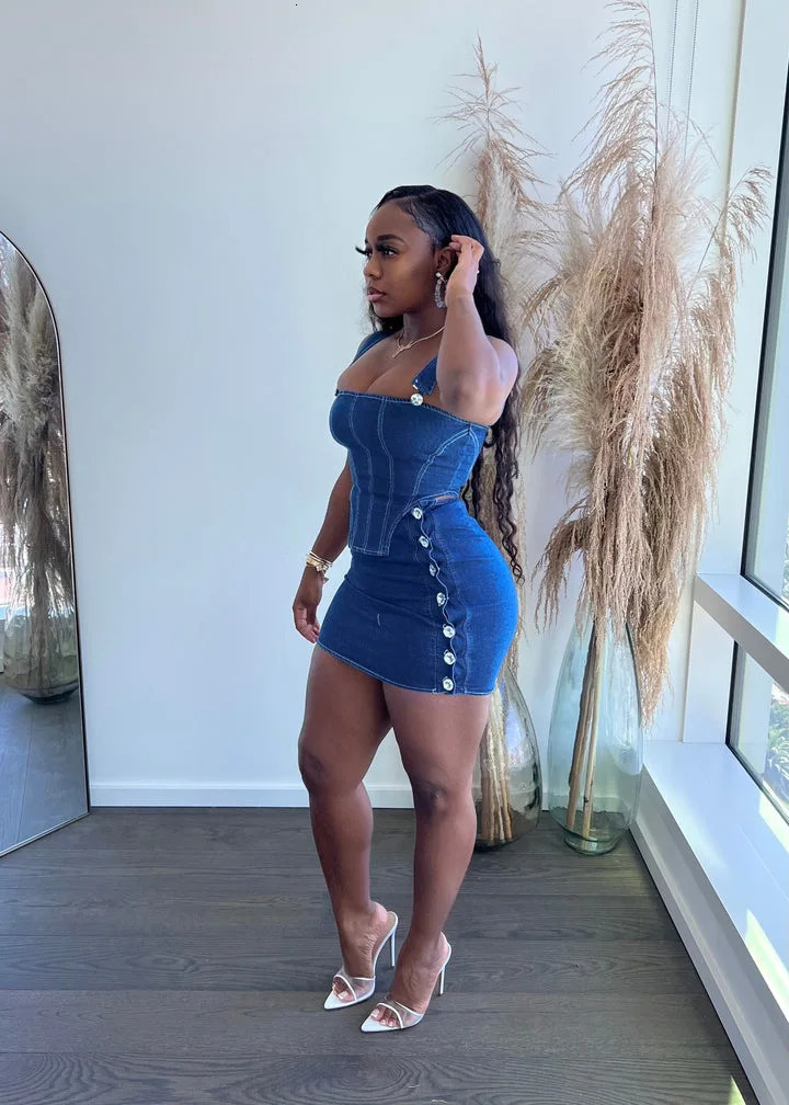 Elegant Denim Womens Set Bodycon Midi Mini Skirt Suit and Tank Top Street Jeans Two 2 Piece Set Summer Outfits 250207