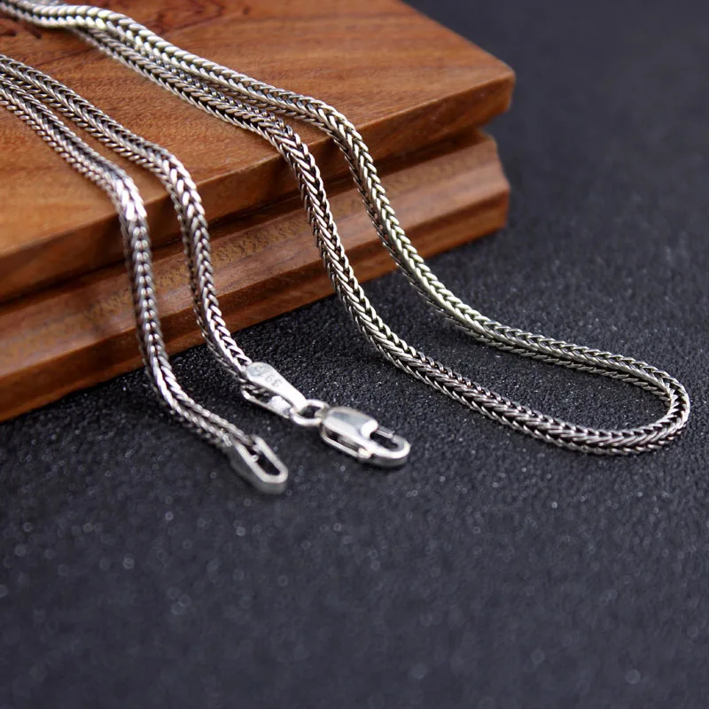 Real S925 Sterling Silver 925 Classics Weave Fox Tail Chopin Chain Personalized Necklace For Men Women Fine Jewelry Gift 250120