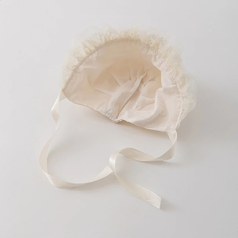 Spring Summer Lace Flower Adjustable Satin Princess Baby Girls Sun Hat born Pography Props Lace Cap 250206