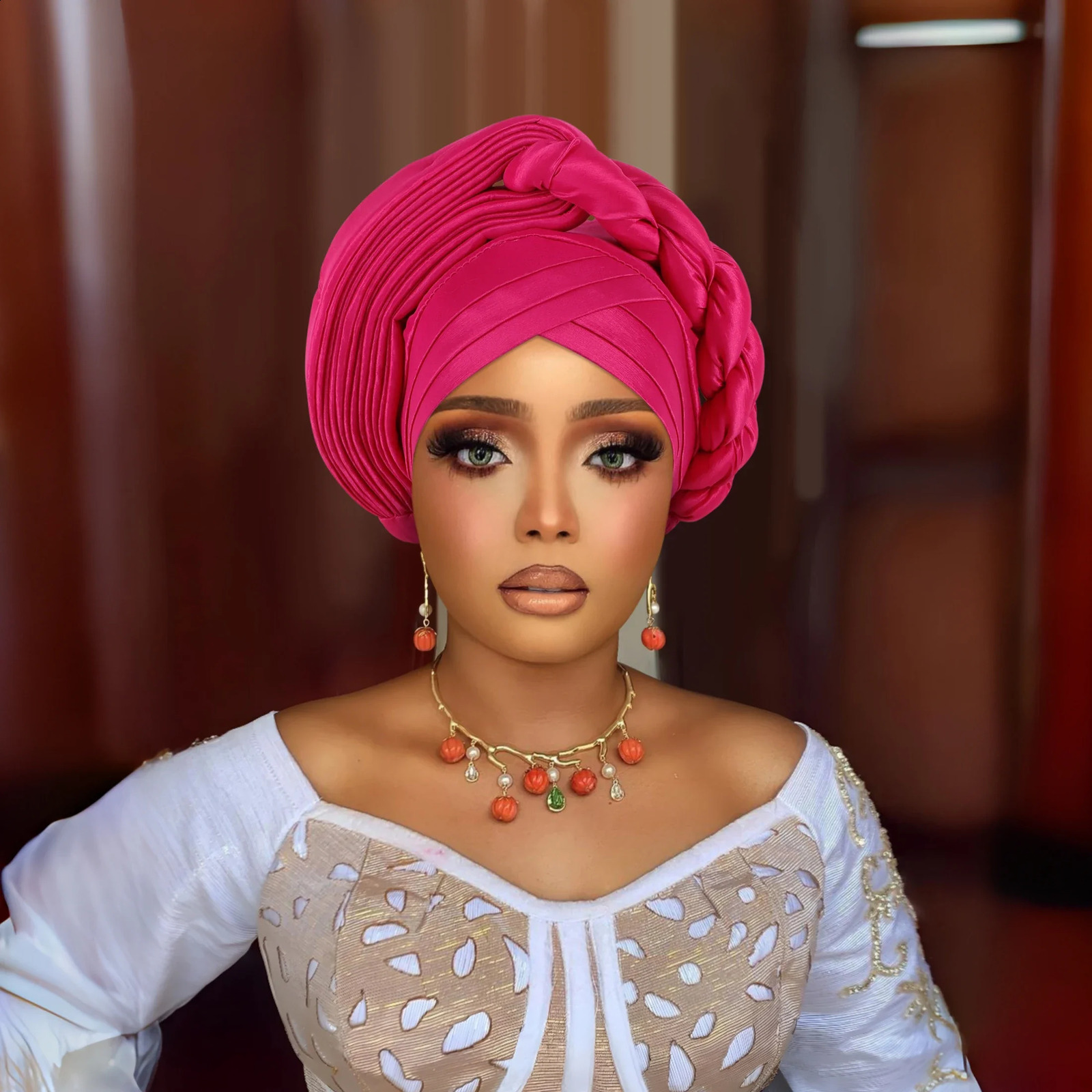 African Auto Gele Headtie Aso Oke Nigeria Braids Wedding Headgear Women Muslim Bonnet Hijab Turban Cap Already Made Head Wraps 250207