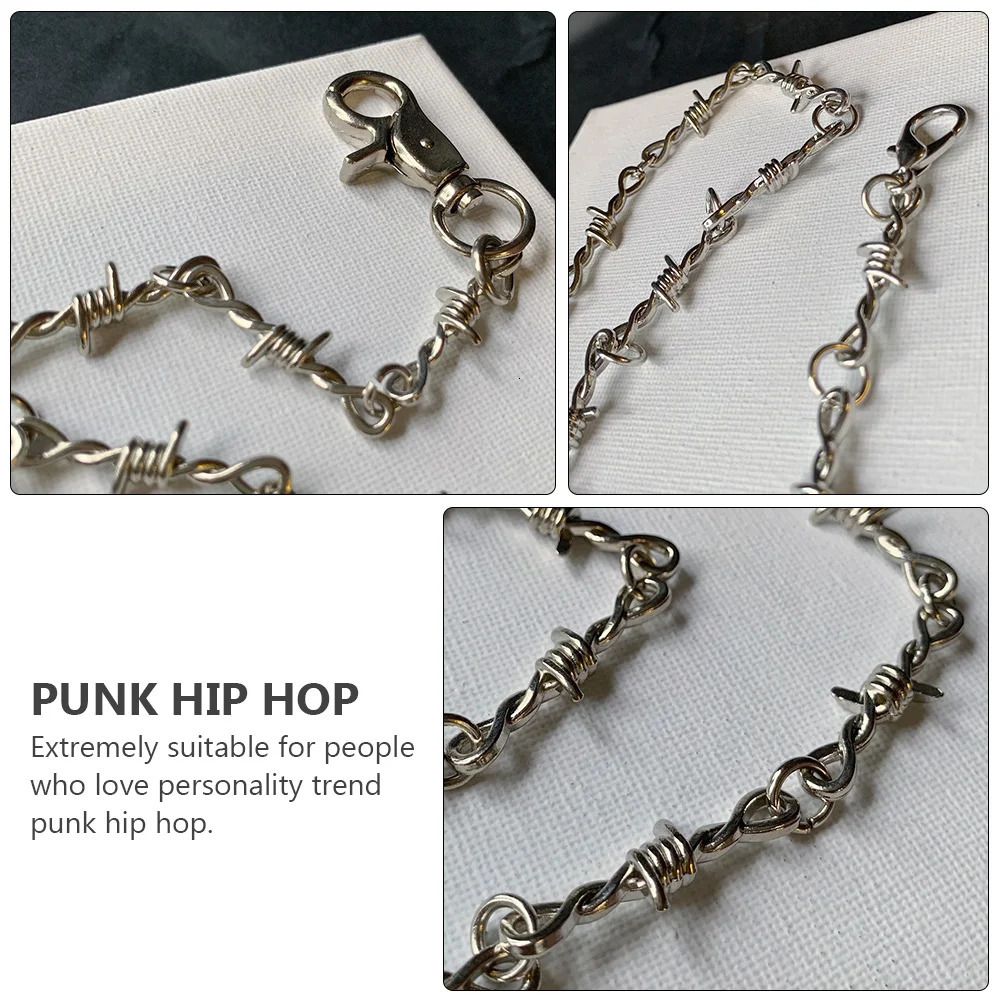 Chain Necklace Trousers Waist Punk Chain Pants Hippop Grunge Goth Snake Men Jewelrythornslong Wire Barbed Jeans Silver 250207