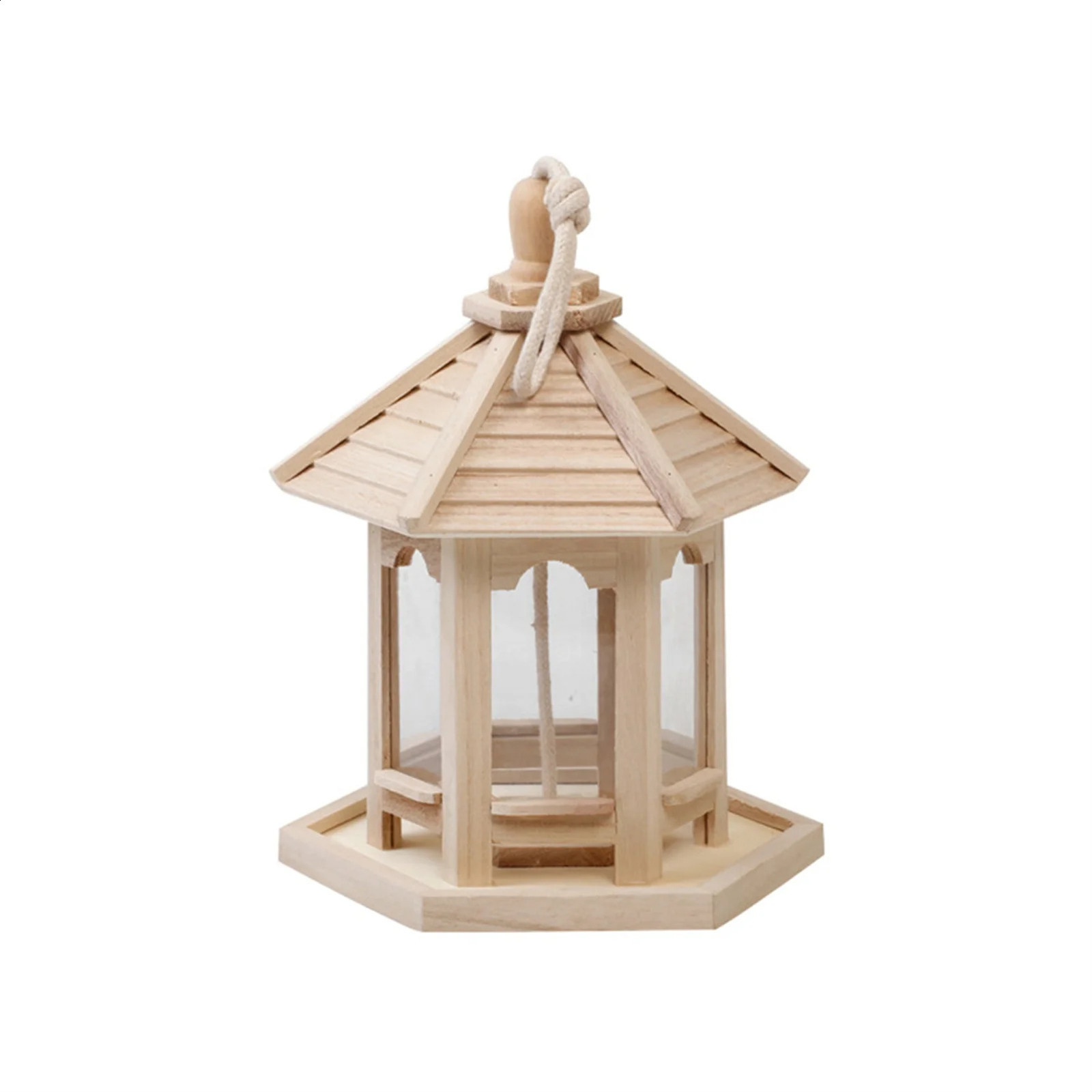 Bird Cage Feeder Wooden Pet Water Feed House Shape Transparent Pet Birdhouse Food Dispenser Food Container Durable Hanging 250121