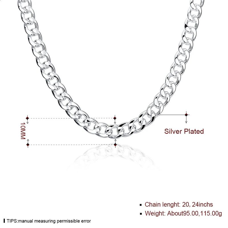 DOTEFFIL 925 Sterling Silver 10mm 20 inch/24 inch Sideways chain Necklace For Men Fashion Party Domineering Jewelry 250120