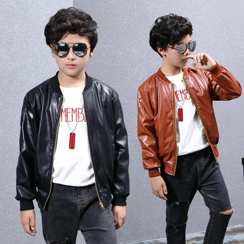 Kids Jacket Boys Coats Autumn Spring PU Leather Jacket Childrens Plus Velvet Warming Cotton Outerwear Baby Boy Thin Clothing 250206