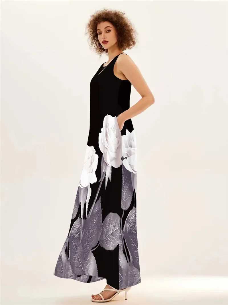 Summer Womens Dress Ele Sveless V-Neck Vintage Print Long Dress Beach Party Casual Tank Women Maxi Dress Large Size RobeXJ2500207