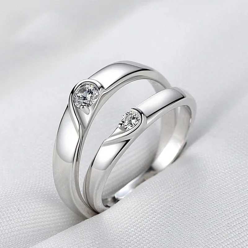 Rings Silver Plated Couple Ring Jewelry for Lovers Forever Endless Love Heart Zircon Ring Adjustable Open Wedding Engagement W250207