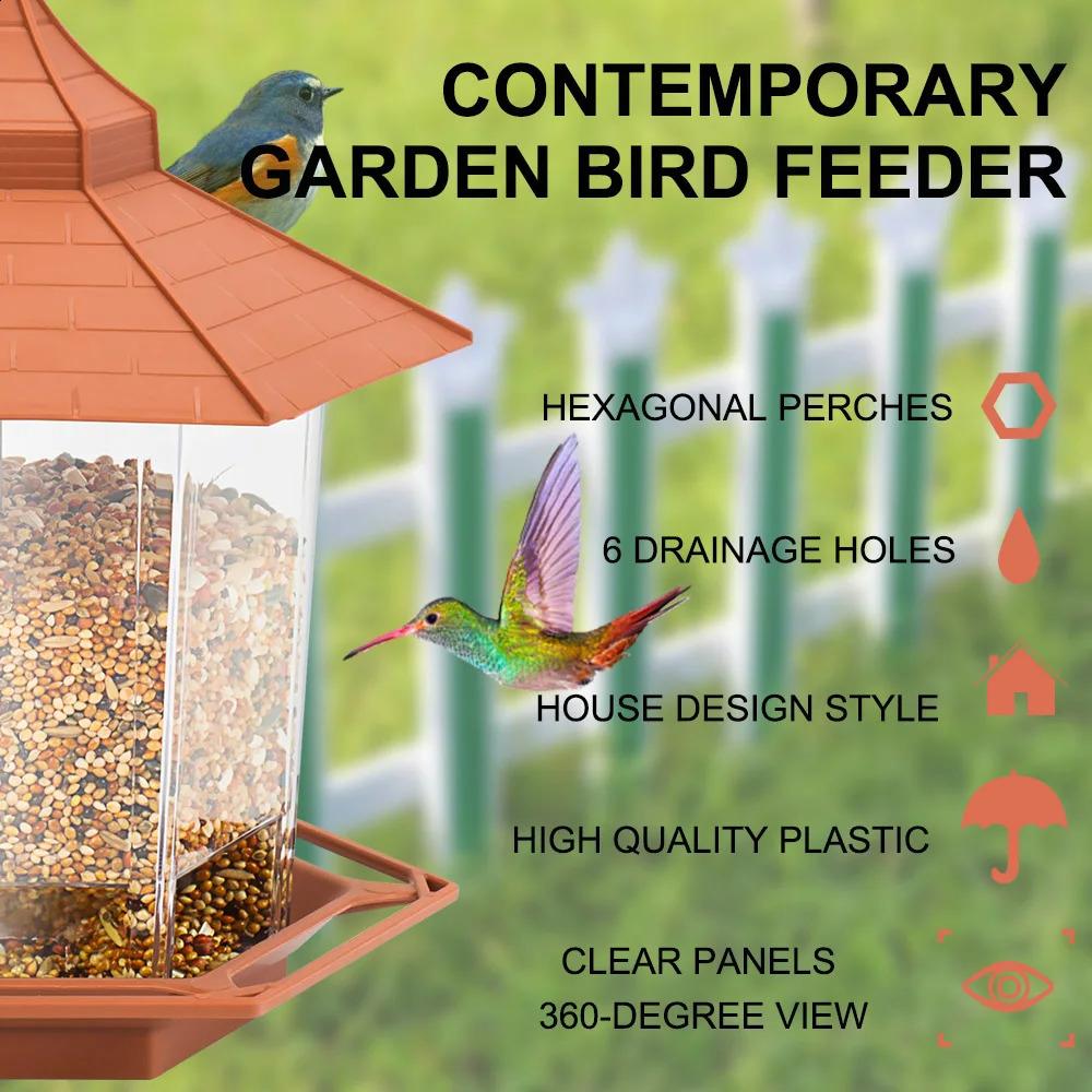 Automatic bird feeder Hanging food feeding tool gazebo outdoor bird feeder Perforated nut feeding hut bird food container 250207