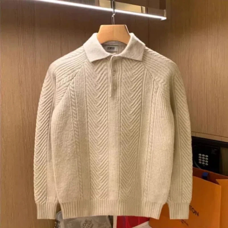 Highend Lapel American Sweater Men Pullover Trendy Knitted Spring and Autumn 2025 Longsleeved Coat 250114Z