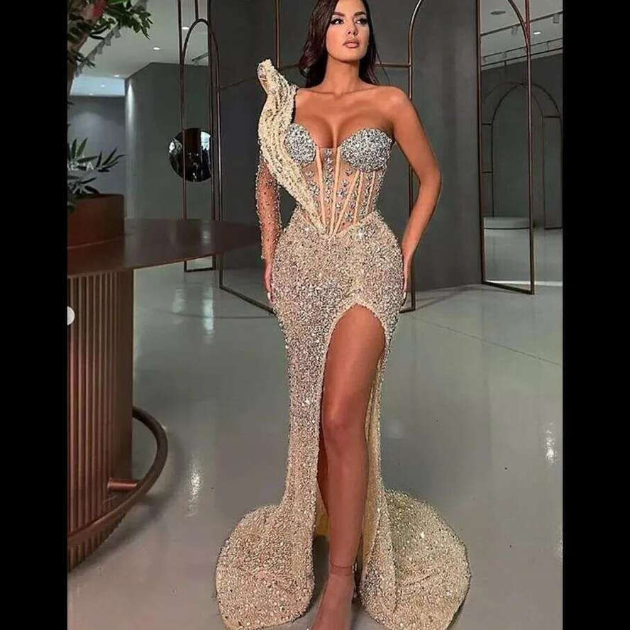 Elegant One Shoulder Evening Dress New Fashion Slit Ladies Formal Banquet Party Prom Gowns Vestidos De Noche