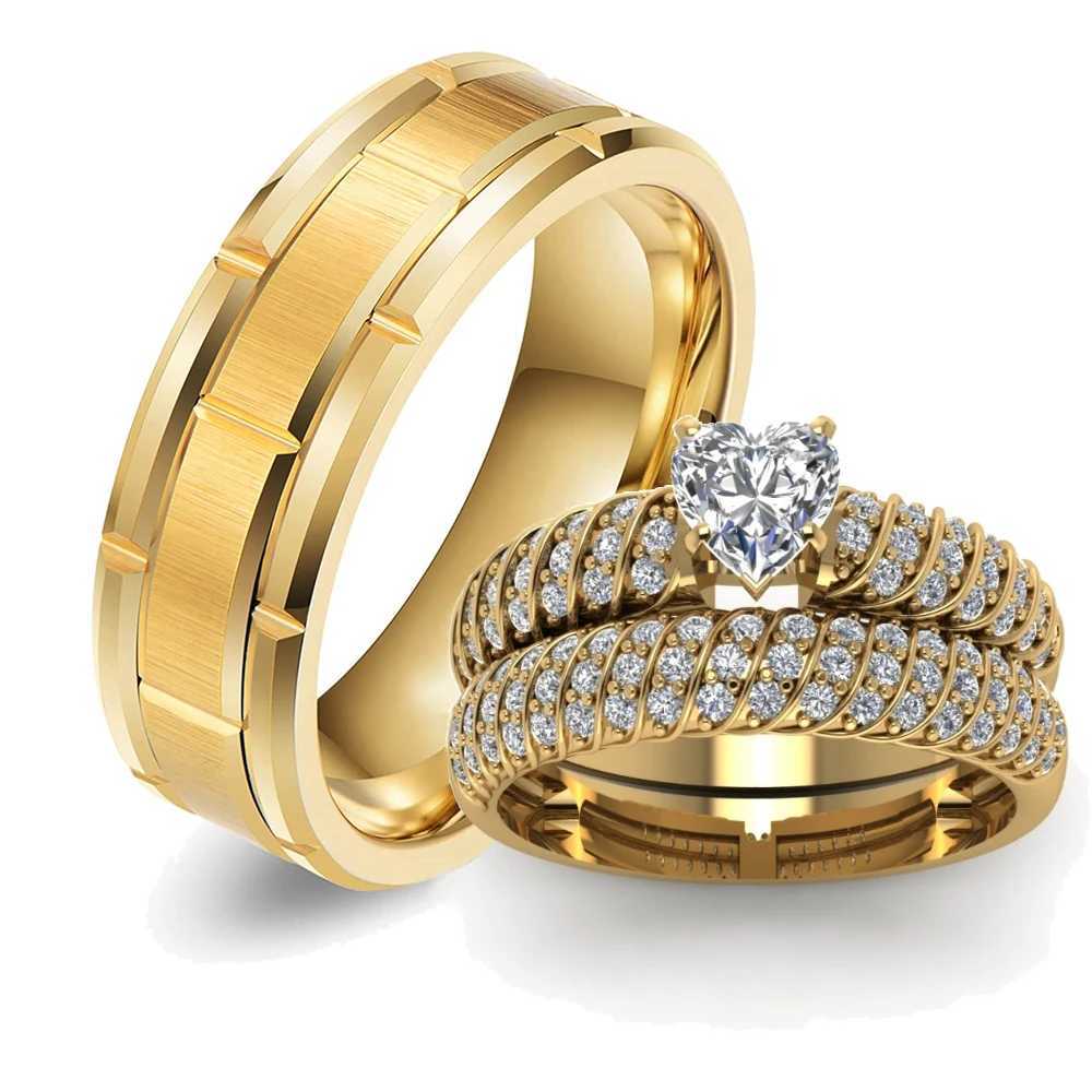 2021 Couple Rings Women Exquisite Rhinestones Zirconia Rings Set Trendy Men Stainless Steel Ring Fashion Jewelry For Lover Gifts W250207