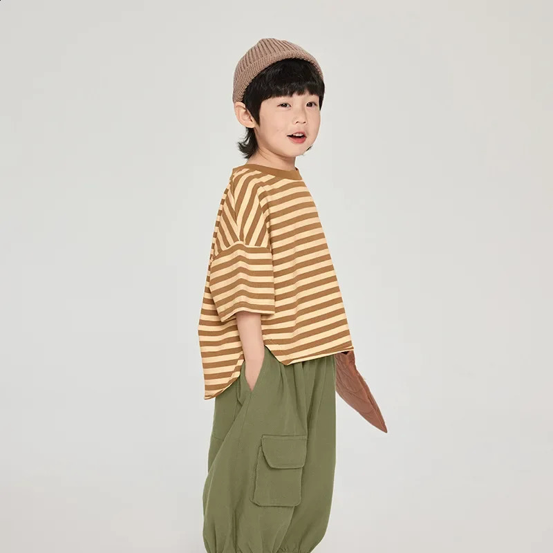 Summer Boys T-shirts fashion striped half sleeve Tees for Kids cotton loose Tops 2-7Y 250207