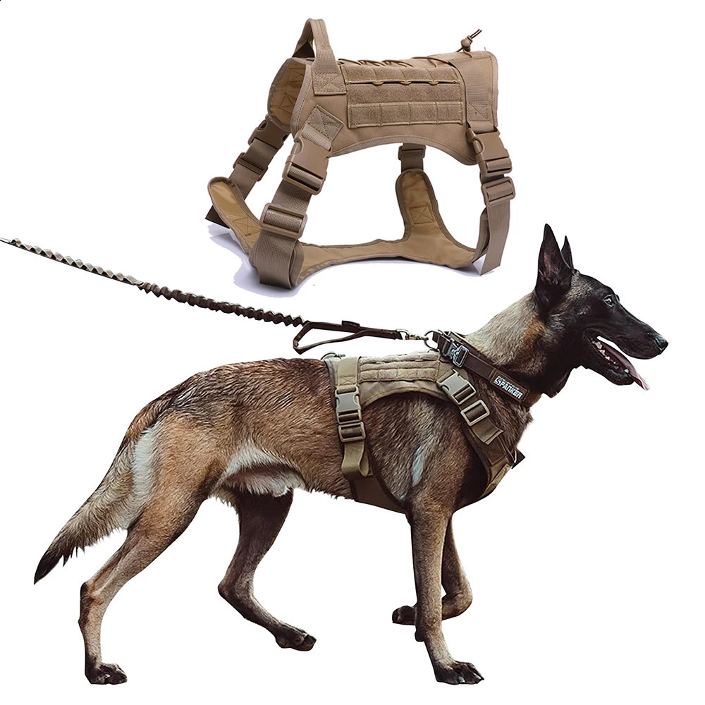 Tactical Dog Harness Leash Collar for Medium Large Dogs Military Pet Vest Adjustable Service Dog Harnesses For Training Walking 250206