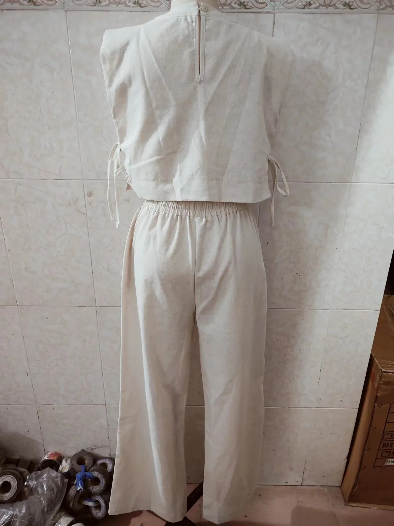 Fashion 2 Piece Sets Women Outfits Shoulder Pad Sleeveless Top Pants Sets Casual Cotton and Linen Womens Suit 2024 Summer 250107