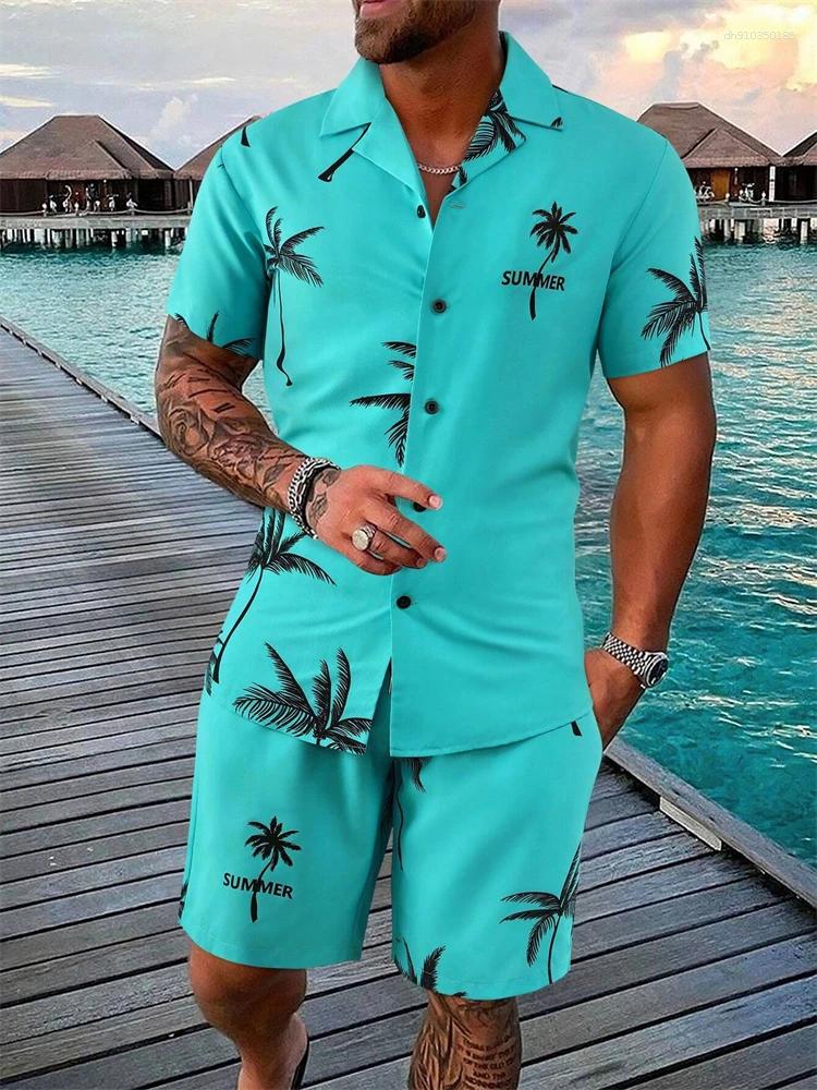 Men's Tracksuits Hawaii Short Sleeve Shirt Beach Shorts 2 Pcs Set Comfortable Men Casual Flower Summer Breathable Male Suits