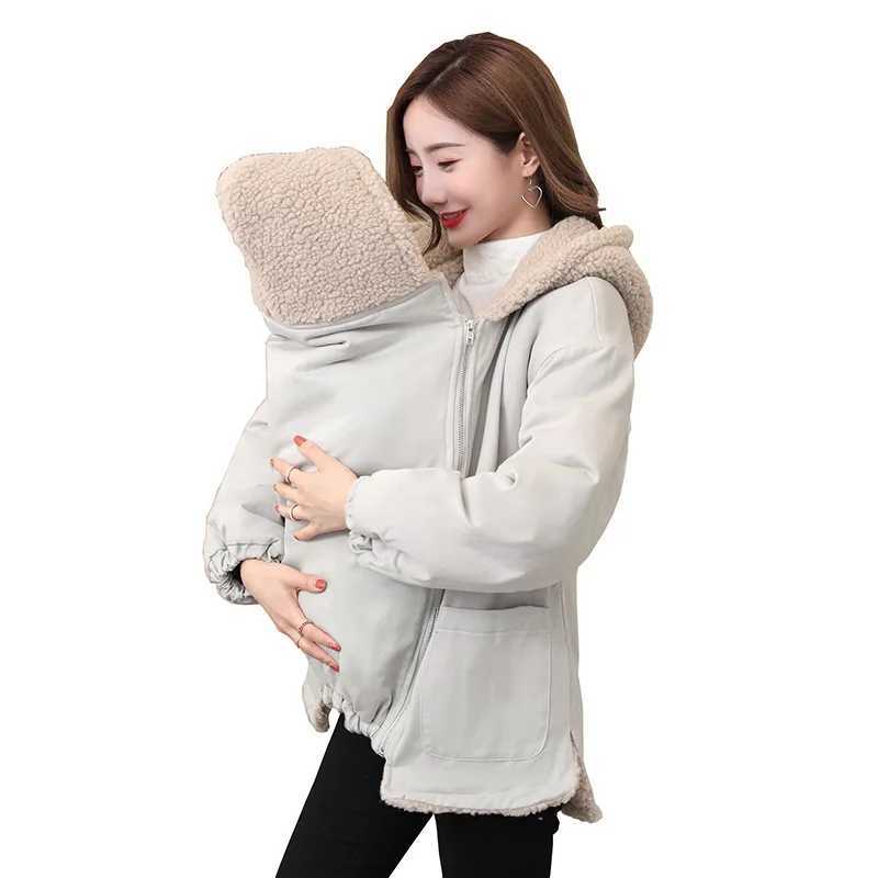 New Baby Carrier Jacket Kangaroo Maternity Hoodies Women Outerwear Warm Wool Liner Autumn Coat For Pregnant Womens Size M-3XL W250207