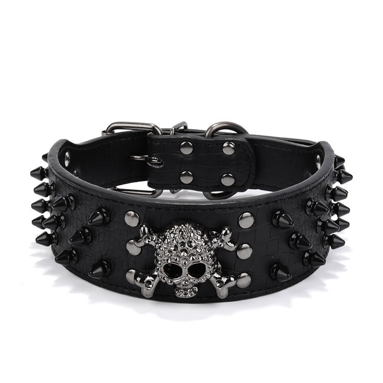 Black Gold Tie Nail Dog Collar Skull Rivet Pet Collar Anti Bite Dog Spiked Studded Large Chain Traction A03