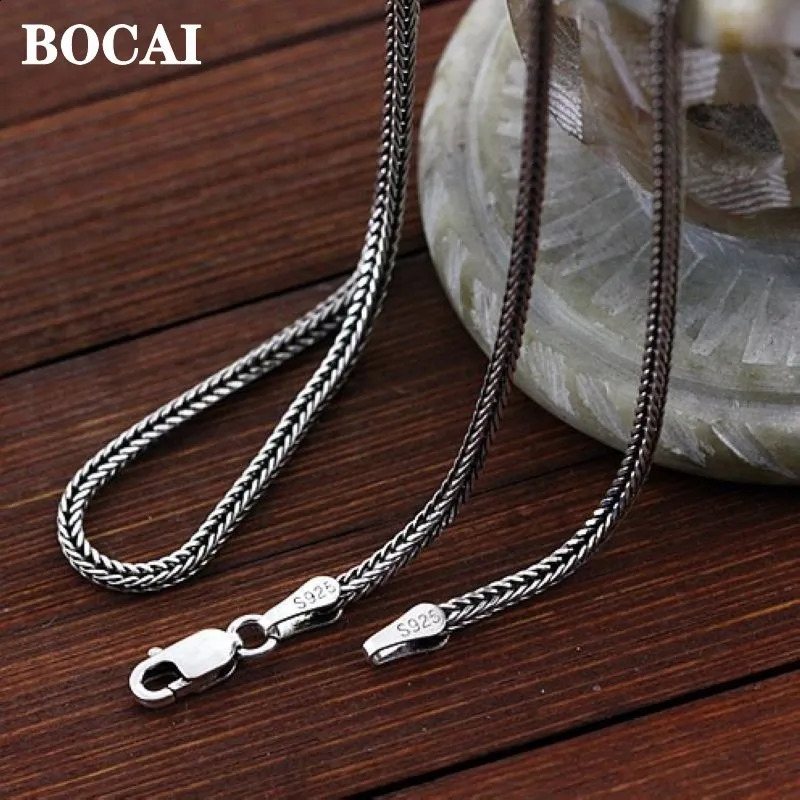 BOCAI Real S925 Silver Jewelry Accessory 1.6MM Woven Snake Bone Necklace for Men and Women Fashion Fox Tail Chain Wholesale 250120