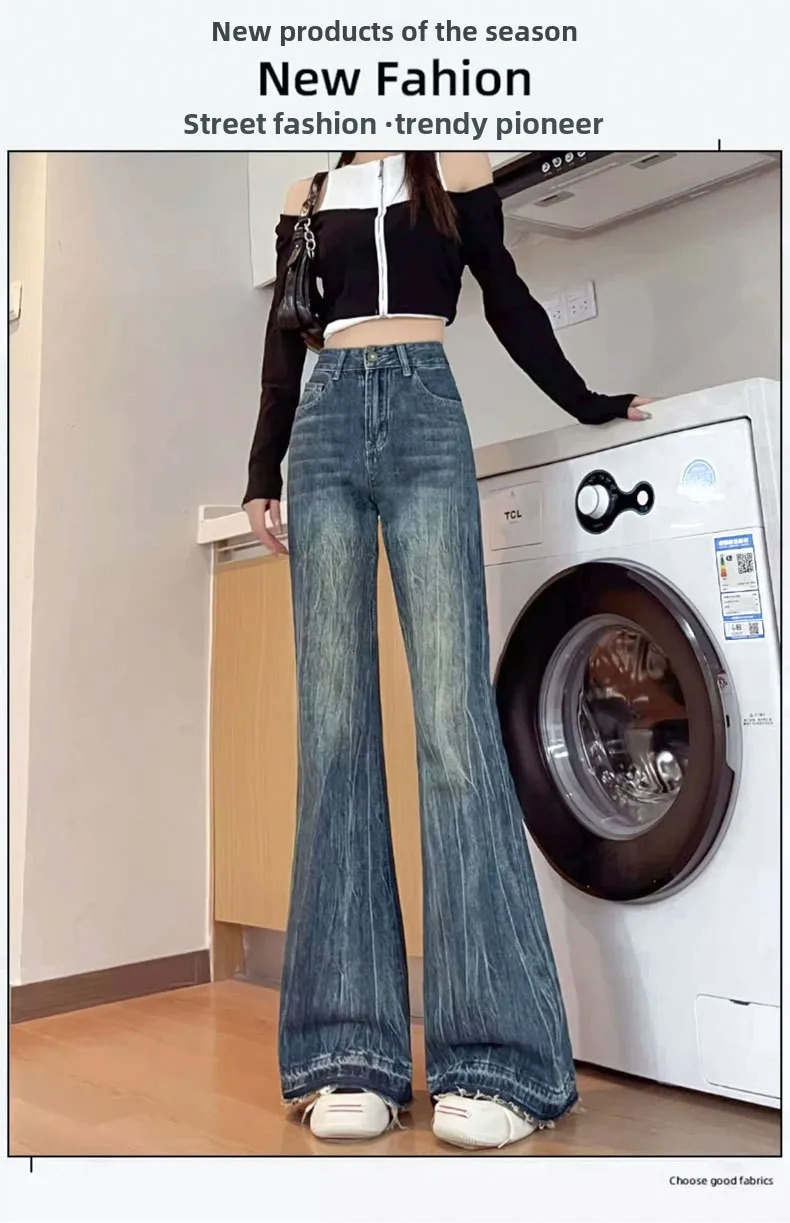 Womens Blue Jeans Baggy Streetwear Denim Trousers Jean Pants Longlegged Horn Slim Fit Retro Clothes 250121