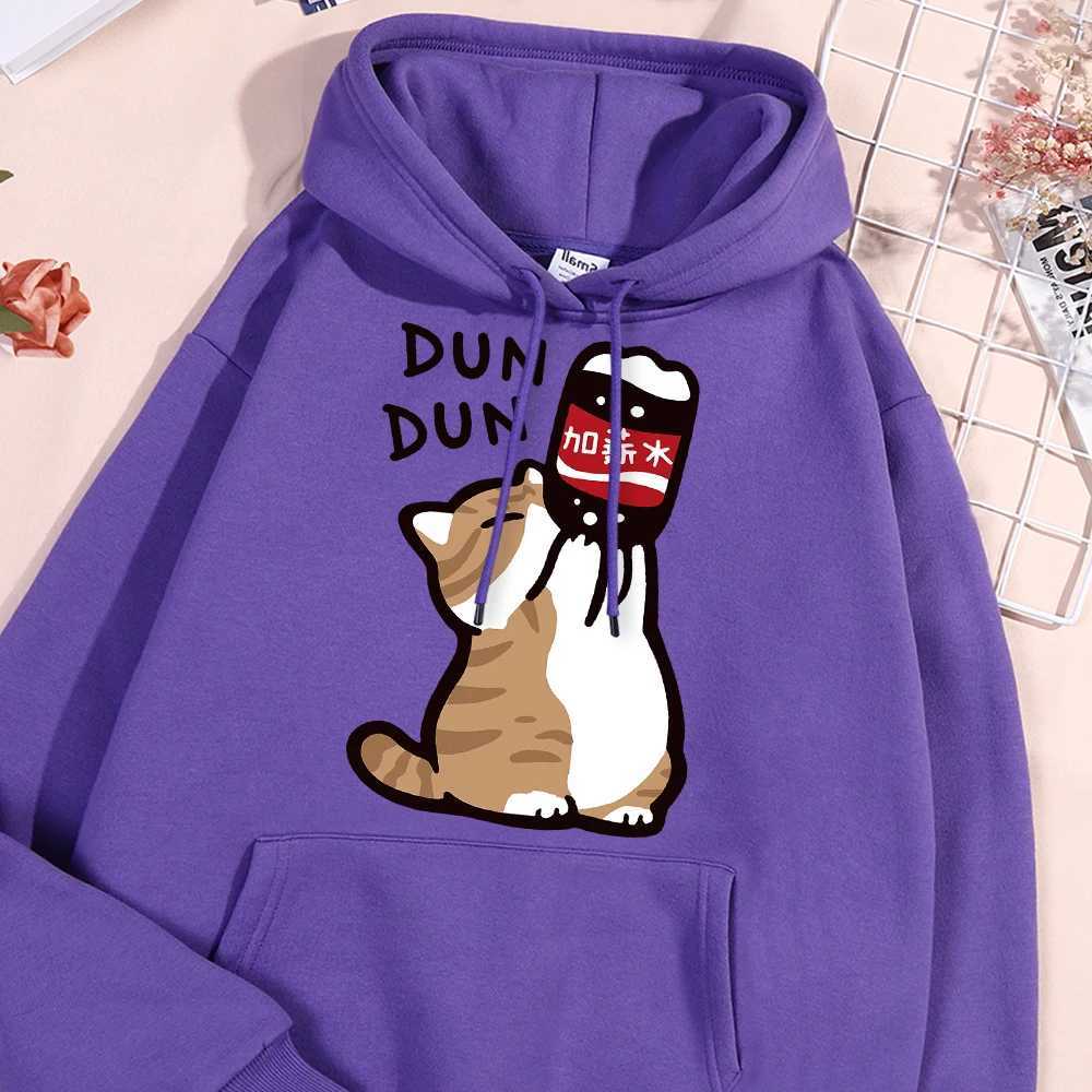 Salary Increase Funt Cat Print Hoody Mens Casual Wool Street Clothing Loose Warm Sweater O-Neck Pollover Hoodie Couple W250207