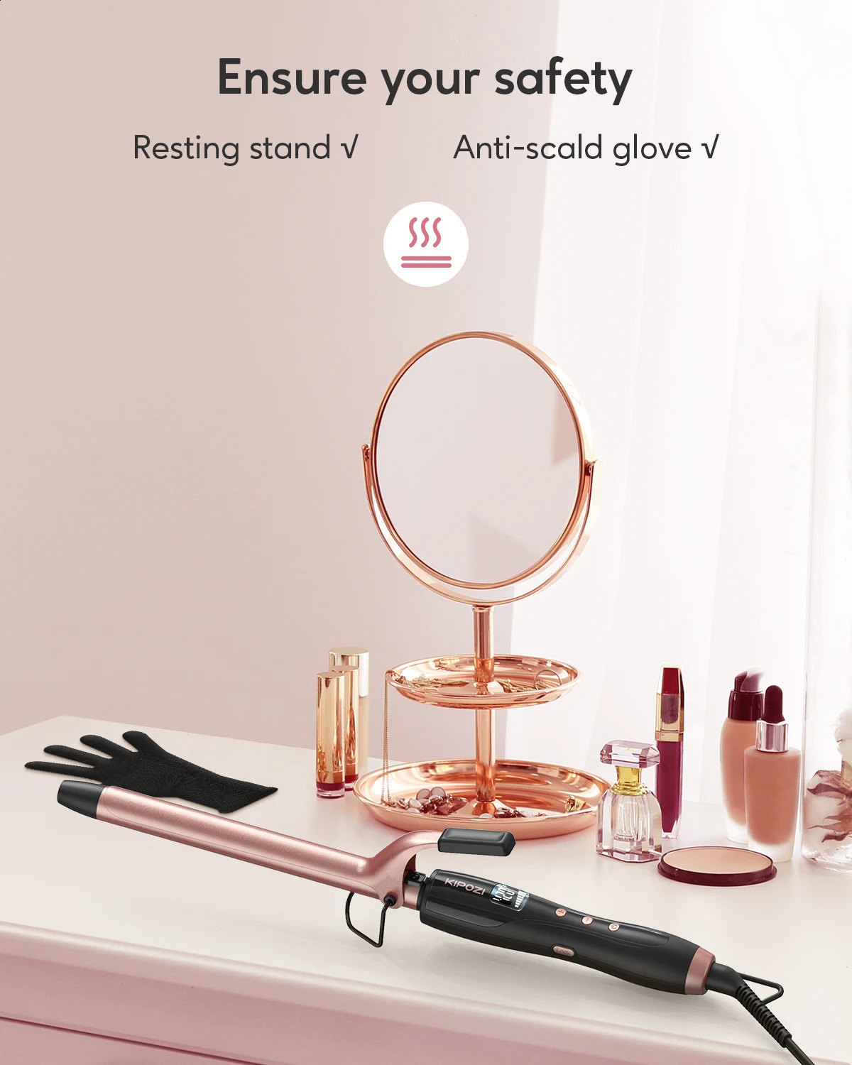 KIPOZ Curling Wand 19mm Ceramic Barrel Pro hair curler with Adjustable Temperature Include Heat Resistant Glove Travel Size 250206