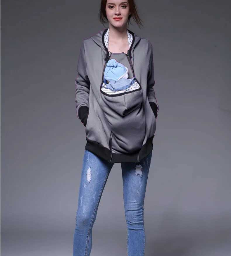 European and American popular multifunctional three in one kangaroo hooded womens hoodie parenting bag detachable W250207
