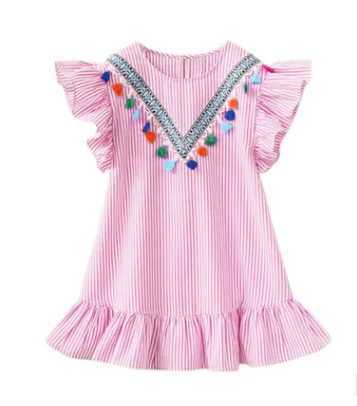 Tassel Flying Sleeve Girl Family Matching Clothes Mom And Daughter Dress Stripe Cute Mini Mother And Daughter Outfit Top Clothes W250207