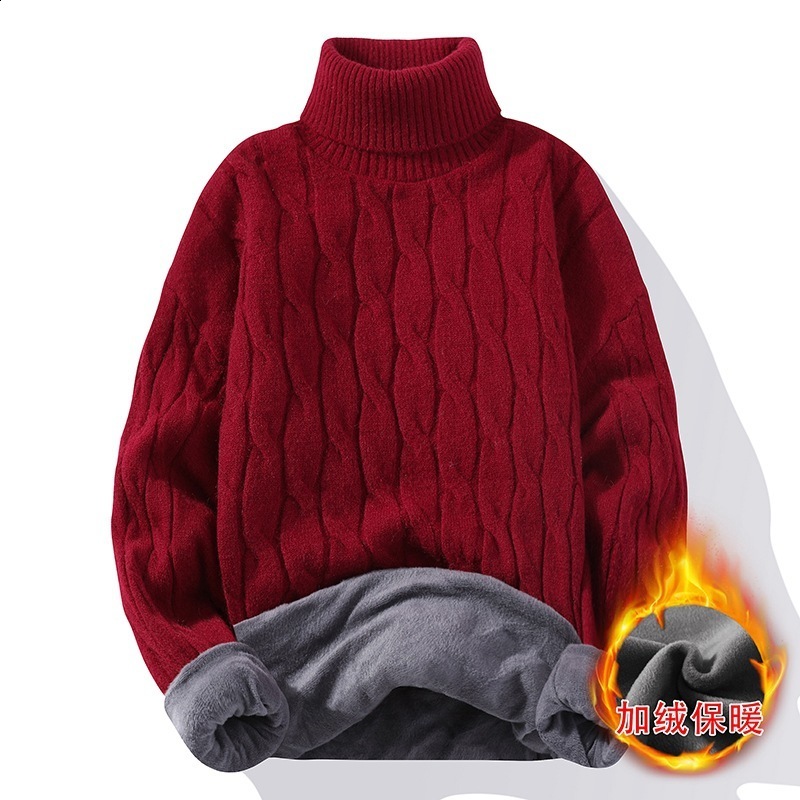 High neck and plush thick sweater for mens warmth autumn winter youth trend long sleeved base knitted 250207