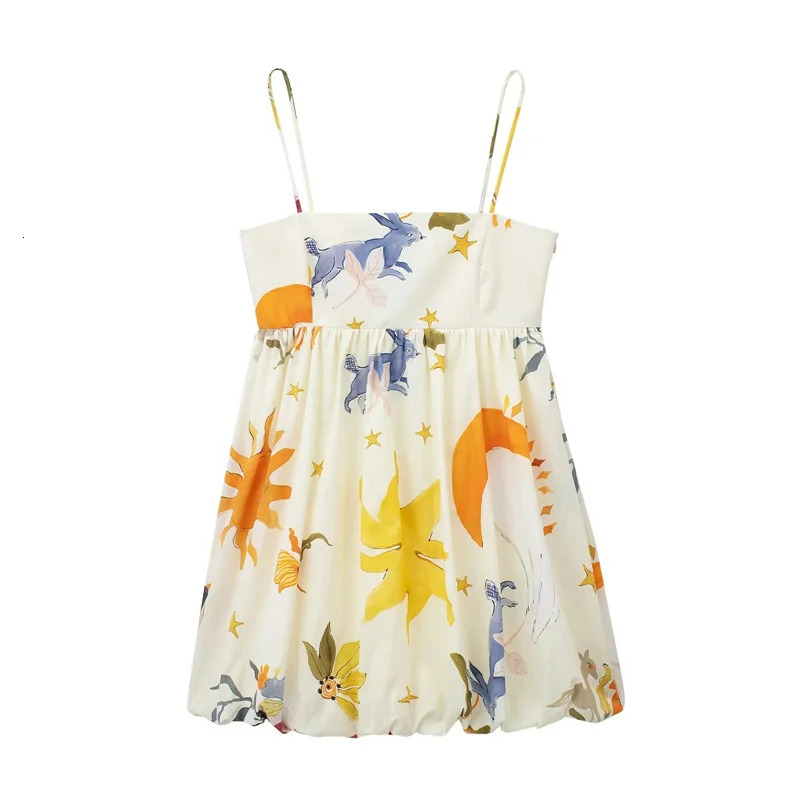 TRAF Print Slip Mini Dres Sleeveless Summer Dress Woman 2024 Ruched Sundress Vestidos Backless Short Dresses for Women 250206