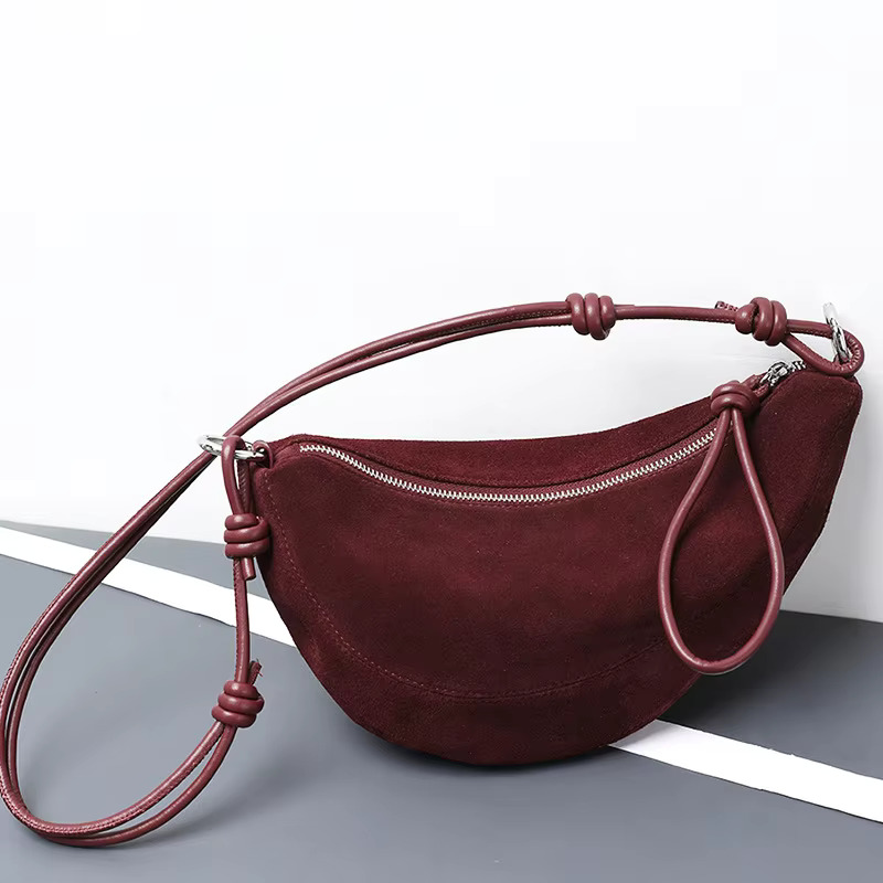 Niche Style Half-Moon Shape Flap Saddle Small First Layer Cow Leather Women Shoulder High-End Daily-Use Crossbody Bag Genuine Leather Vintage