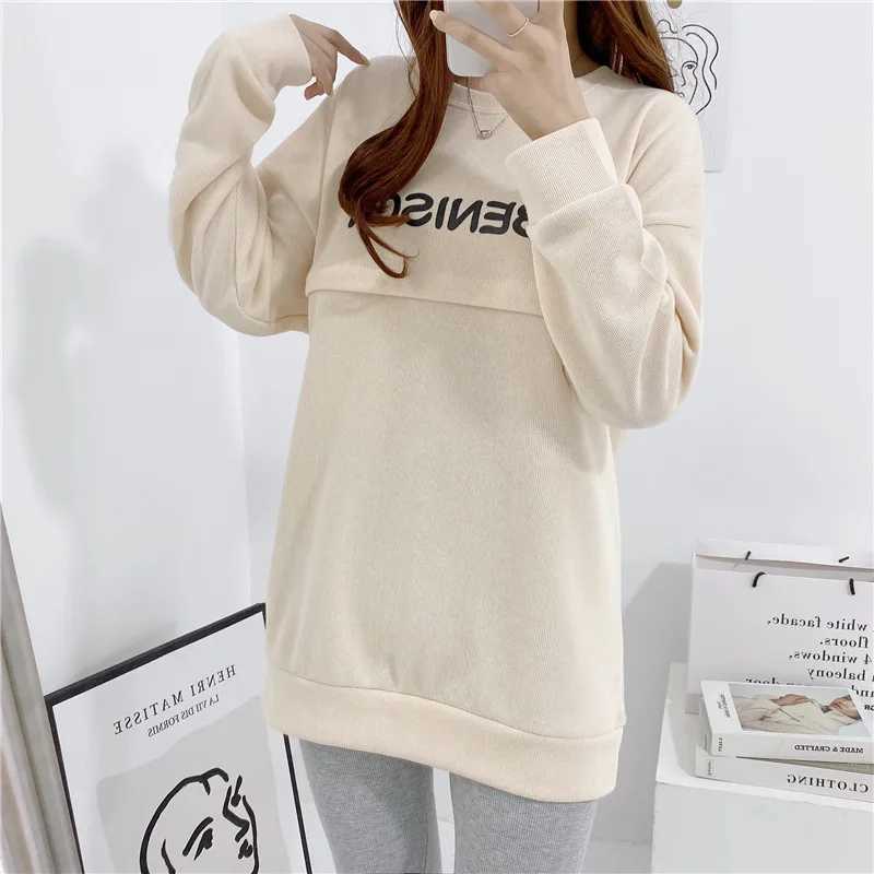 Maternity Nursing Sweatshirt Loose Sweatshirt Pullover Breastfeeding Clothe Autumn Cotton Jacket For Nursing Mothers Maternitty W250207