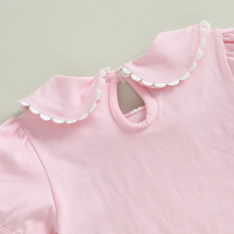 Adorable Baby Girl Summer T-Shirt with Cute Doll Collar and Stylish Contrast Color Short Sleeves for a Casual Look 250207