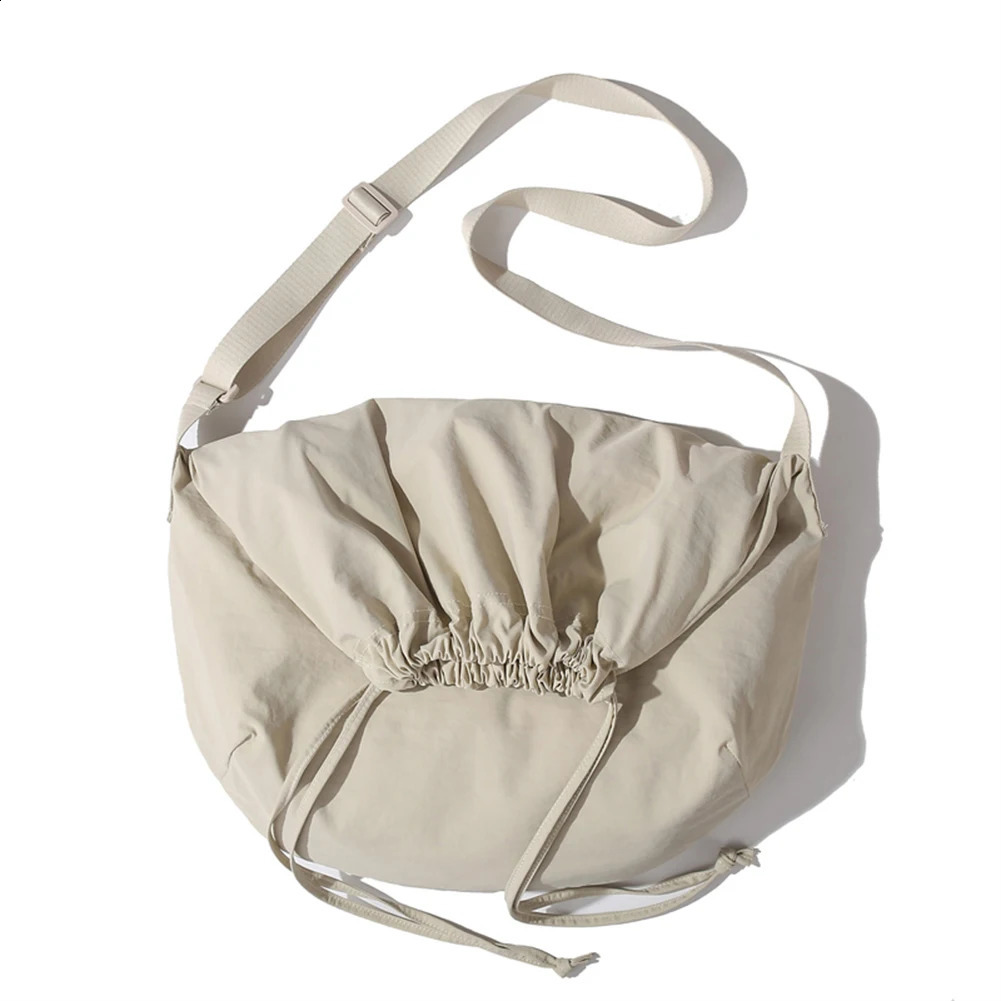 Women Drawstring Shoulder Bag Large Capacity Simple Crossbody Solid Color Lightweight Shopping Girls Outdoor 250206