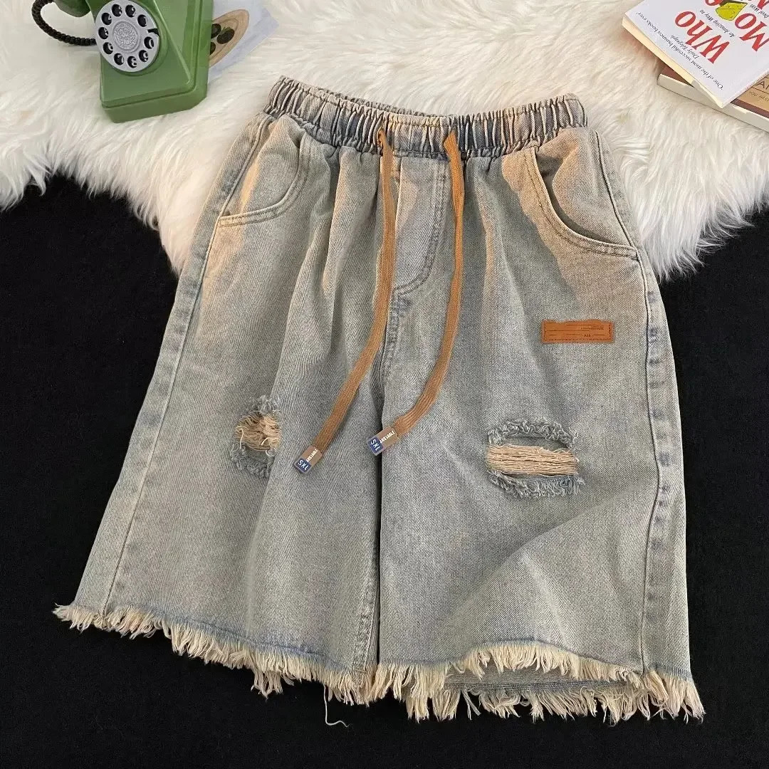 Casual Fashionable Unique Mens Jeans Trendy LooseFit StraightLeg Denim Shorts Style Summer Versatile MidLength Pants 250207