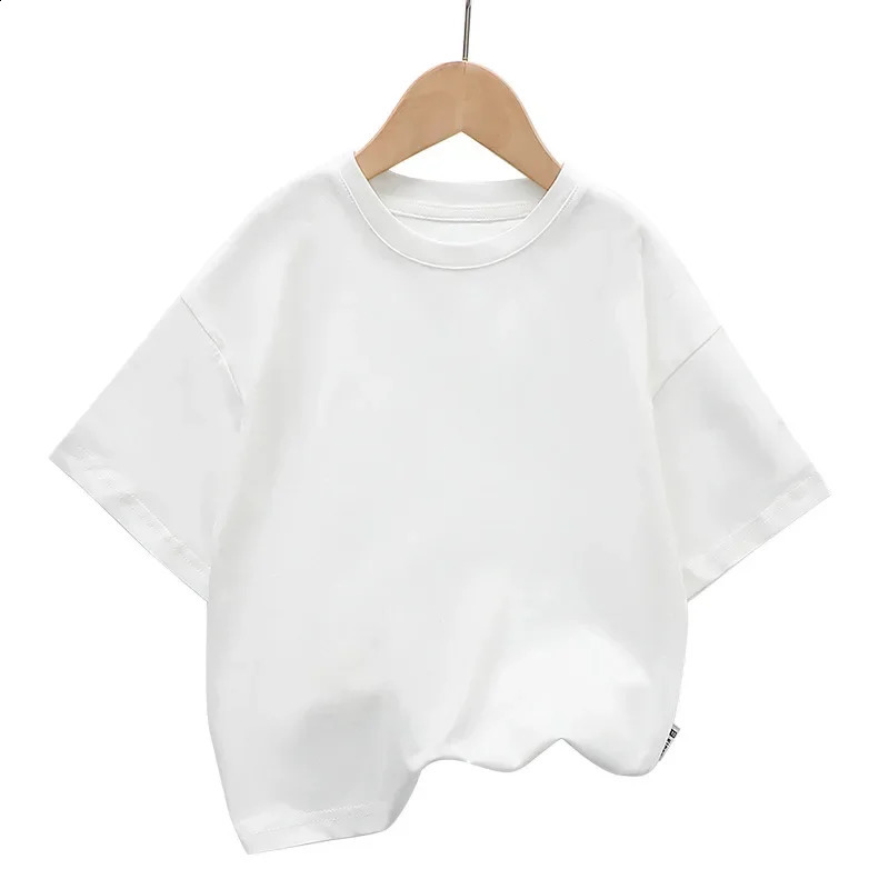Summer Childrens Short Sleeved T-shirt Fashion Kids Shoulder Down T-shirt Top Cotton Trendy Student Tee 2-12 Years Old 250207