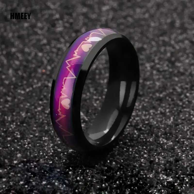 HMEEY 2023 New Mood Ring Changing Color Heartbeat Ring ECG Ring Colorful Discoloration Couple Ring W250207