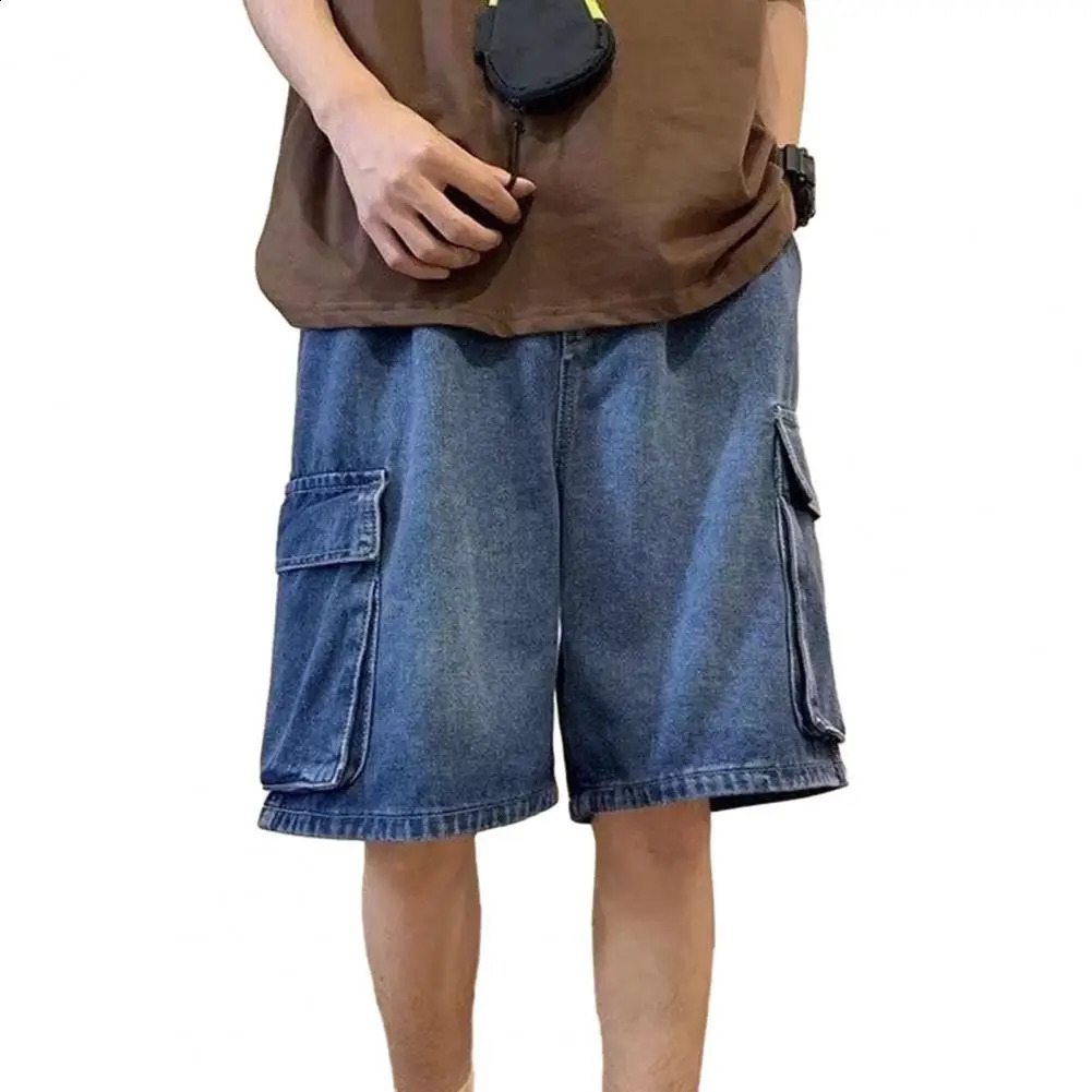 Summer Men Denim Short Streetwear Vintage Korean Harajuku Pocket Jeans Shorts Hip Hop Cargo Pants Oversized Bottoms Male Clothes 250206