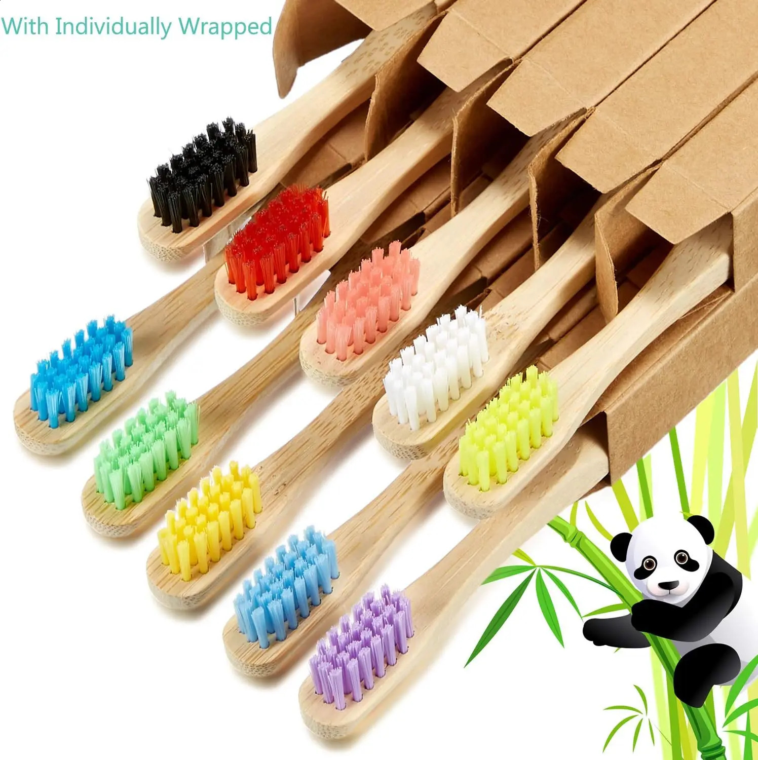 10pcs Round Handle Adult Children Natural Eco Friendly Travel Tooth Teeth Brush Bamboo Toothbrush With Medium Hard Bristlesth 250206