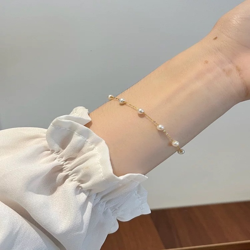 Real 18K Gold Natural Pearl Bracelet Au750 Full Sky Star Womens Bracelet Boutique Jewelry Birthday Wedding Gift S514 250121