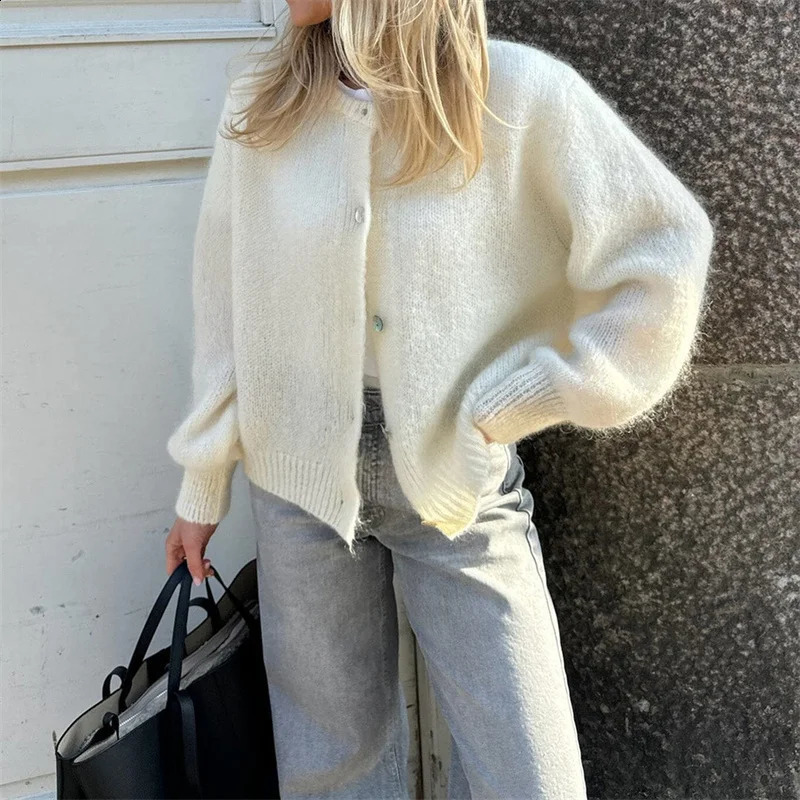 Lamuusaa y2k Sweaters 2000s Women Solid Color Round Neck Single Breasted Long Sleeve Cardigan Tops Warm Knitwear Streetwear 250206