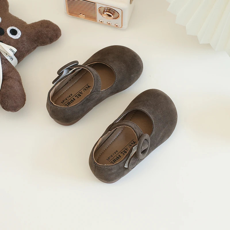 Girl Mary Janes Cute Round Toe Children Non-slip Leather Shoes Flats Autumn Fashion Hook-loop Toddler Kids Solid Color Shoe 250206