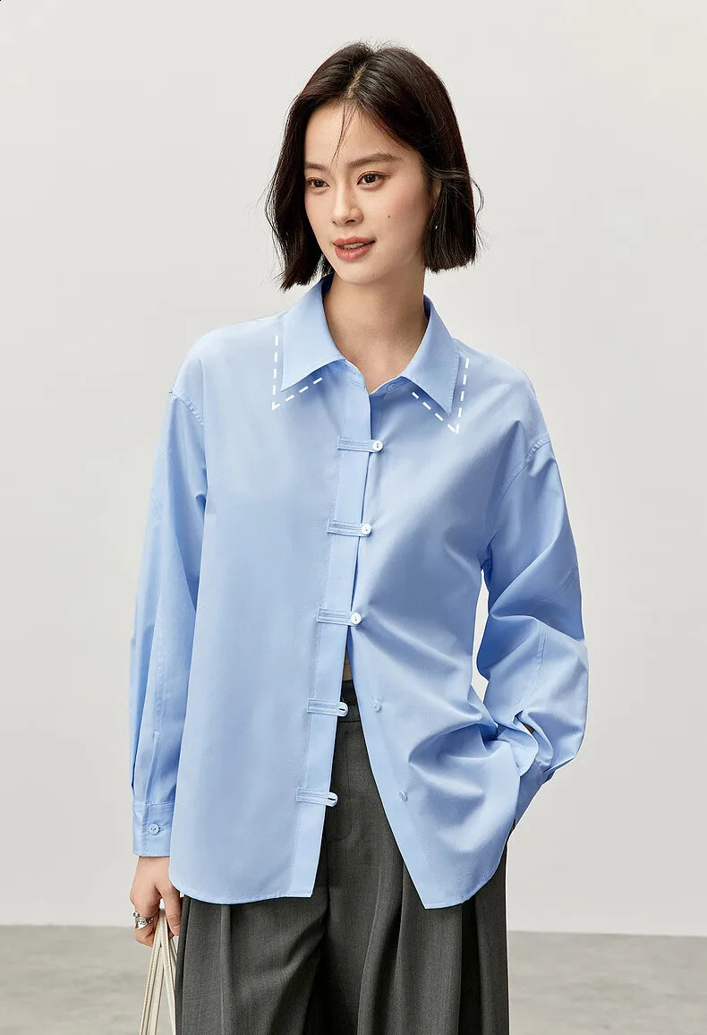 SENTUBILA Office Lady Cotton Shirt 2025 Spring Casual Loose Turn Down Collar Single Breasted Blouse Female Clothing 143C55908 250107