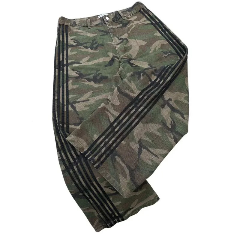 Goth fashion camouflage jeans for men Y2k Pants Harajuku retro Streetwear casual loose striped wide-leg pants 250206