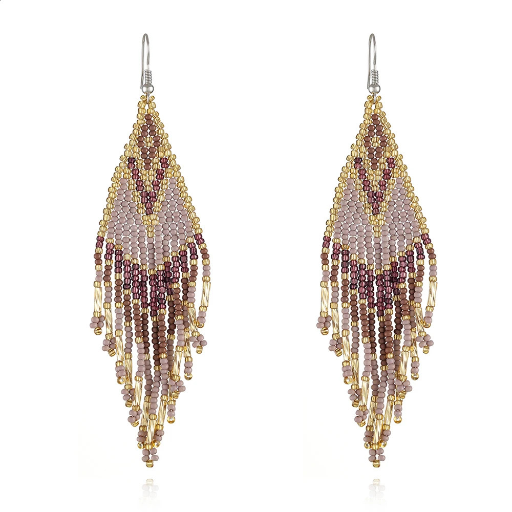 Europe and America Bohemia Womens Jewelry Accessories Geometric Colorful Handmade Beads Long Tassel Beaded Weave Boho Earrings 250115