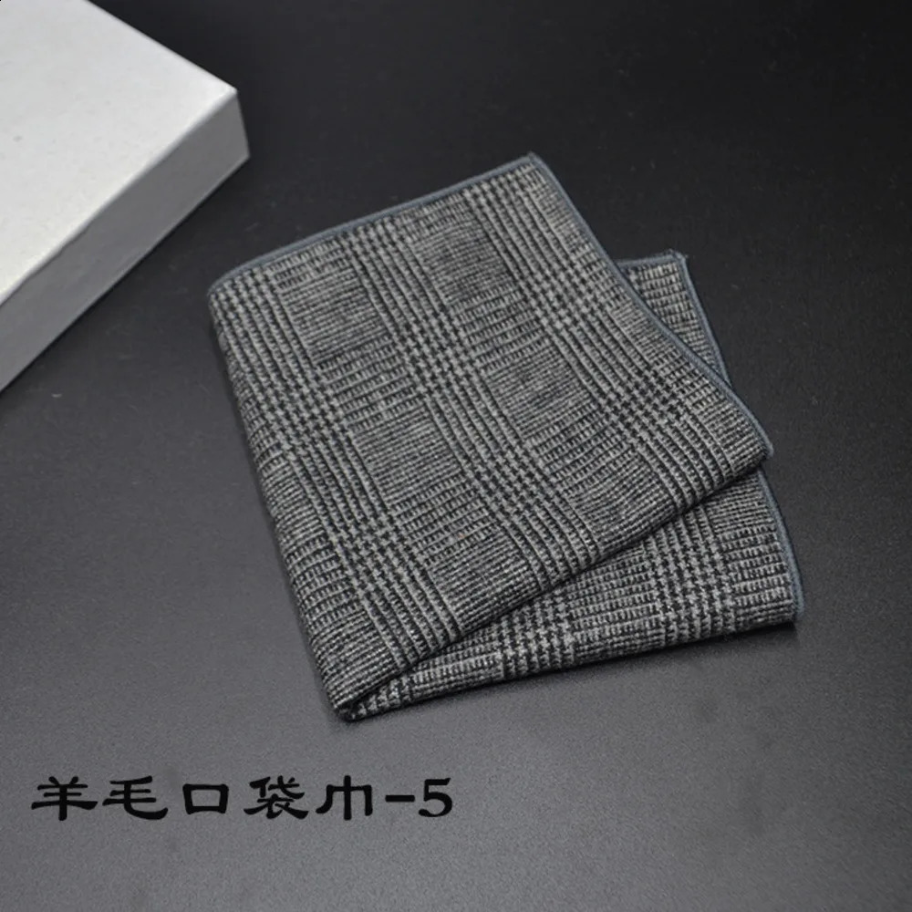 2323CM Vintage Wool Pocket Square Plaid Black Handkerchief Mens Business Suit Tie Accessories Scarf Hankies Tuxedo Cravat 250114