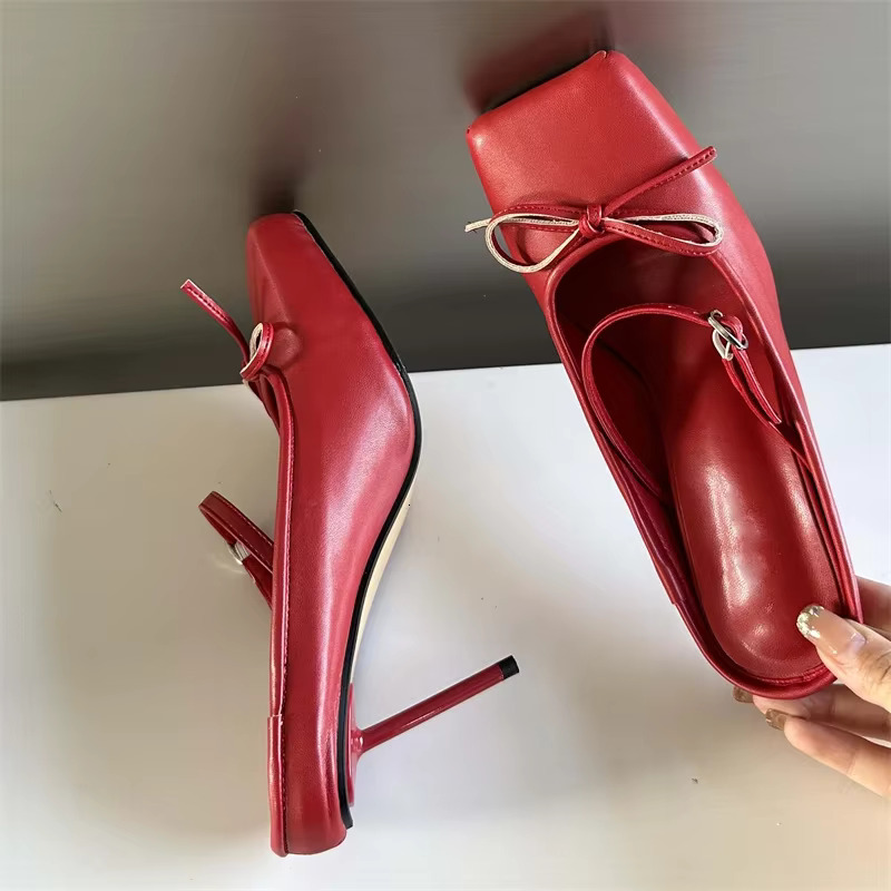 Eilyken New Design Bowknot Square Toe Women Pumps Sexy Buckle Strap Thin High Heels Banquet Prom Mule Slippers Shoes 250221