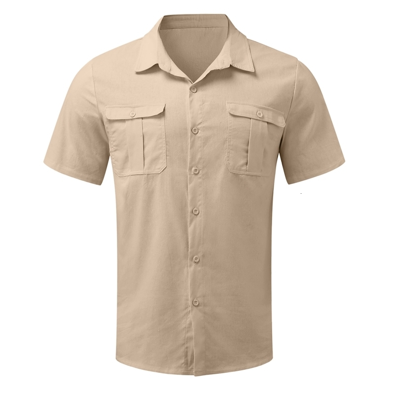 Cotton Linen Men Short-Sleeved Shirts Summer Solid Color Stand-Up Collar Casual Beach Style Plus SizeMale Shirts M-5XL 250206