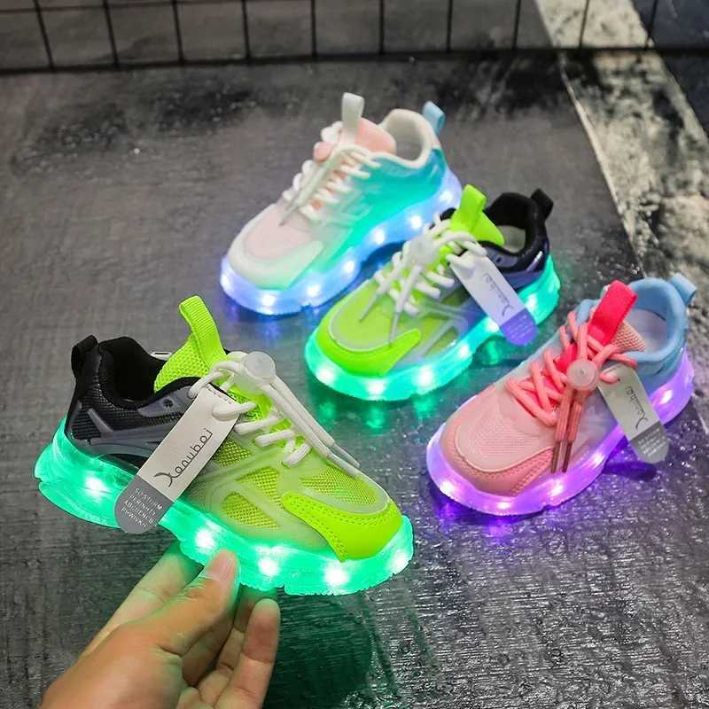 USB charge Kids Sneakers Light Up Casual Running Shoes Boys Girls Walking Sports Shoes LED Flashing Breathable Luminous Shoes W250207